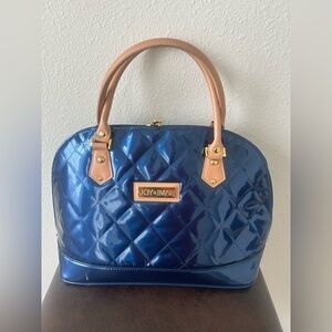 JOY & IMAN Faux Patent Leather Quilted DOME Satchel Metallic BLUE